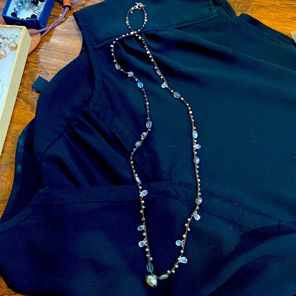 Woven stone long necklace